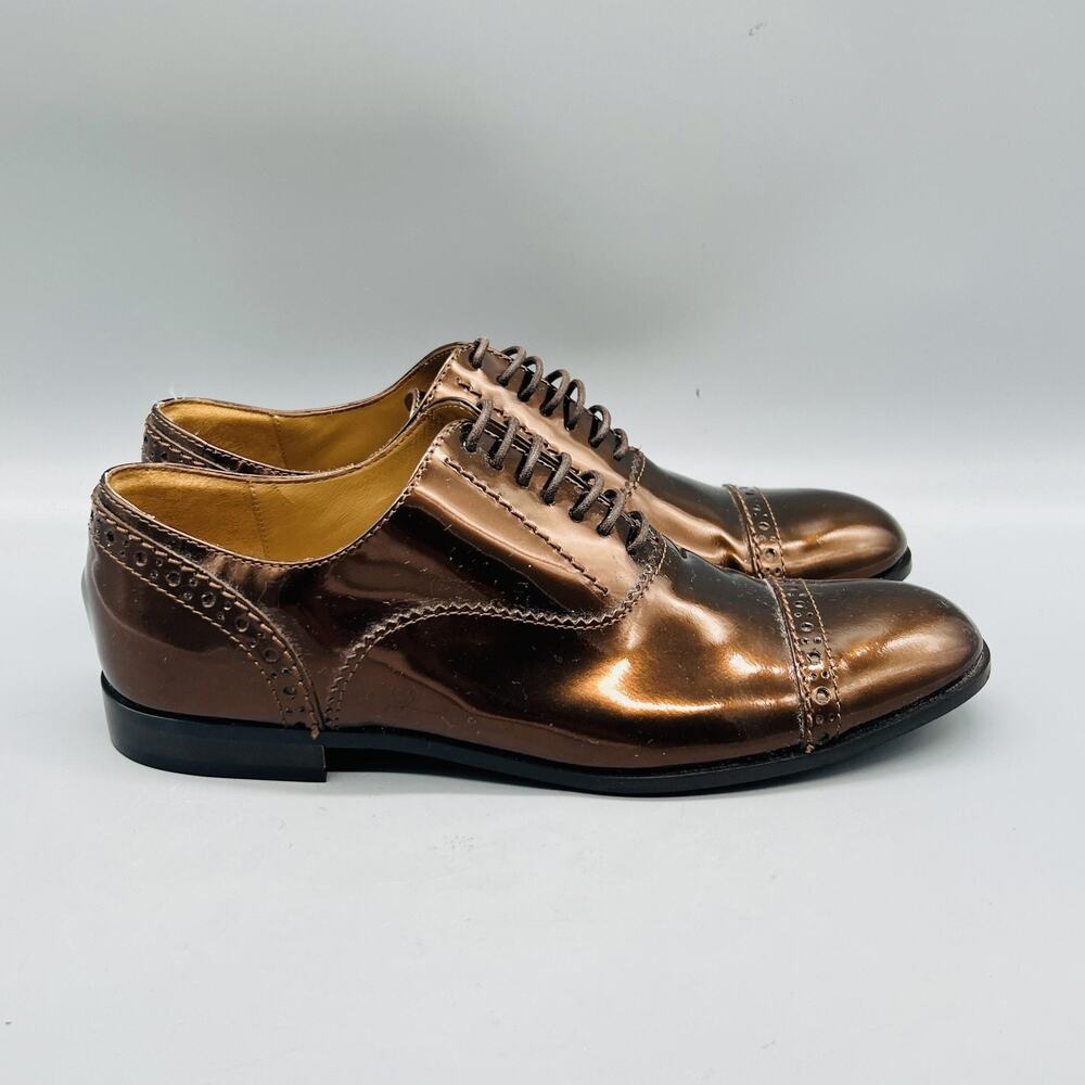Marc By Marc Jacobs Shoes Womens 7 Brown Patent Oxford Flats Lace Up Cap Toe